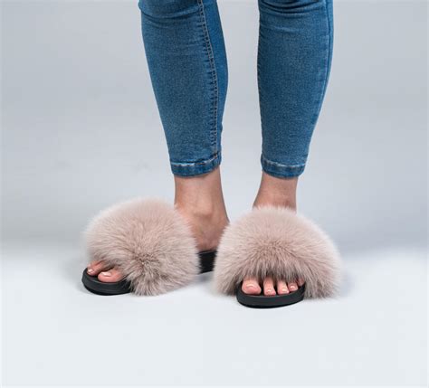 Beige Fur Slides Made Of 100 Real Fur All Sizes Available