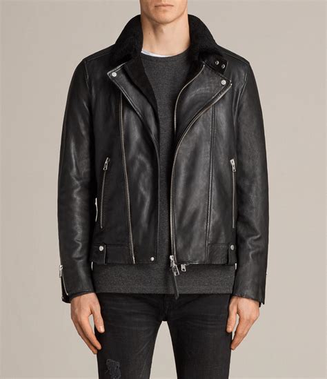 Allsaints Prospect Leather Biker Jacket In Black For Men Lyst Uk