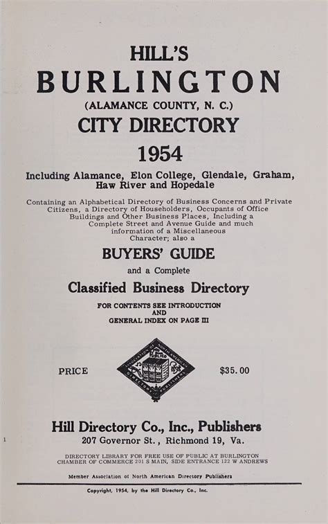 Hill's Burlington City Directory [1954]