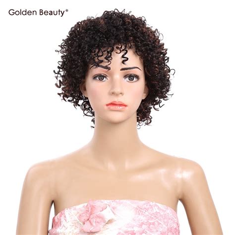 6inch Afro Kinky Curly Wig Ombre Short Synthetic Wigs For Women Golden