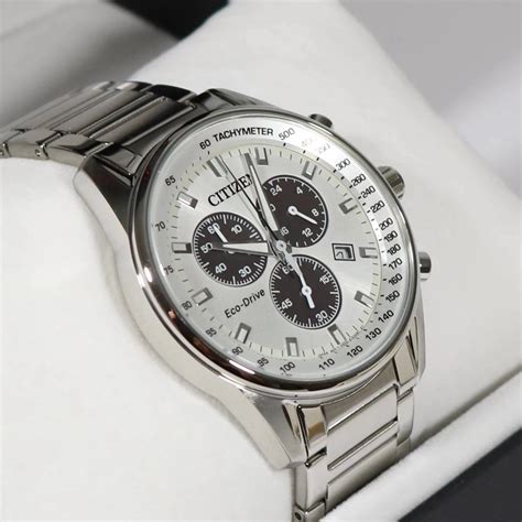 Citizen Eco Drive Chronograph White Dial Stainless Steel Mens Watch A