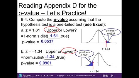 91 Hypothesis Test For A Mean Population Mean Unknown P Value Method