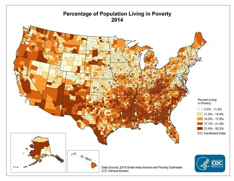 Nathan yau at flowingdata uses google maps data to construct a compelling map of how far it is to the nearest grocery store across the entire nation. Percentage of U.S. Population Living in Poverty, 2014 ...