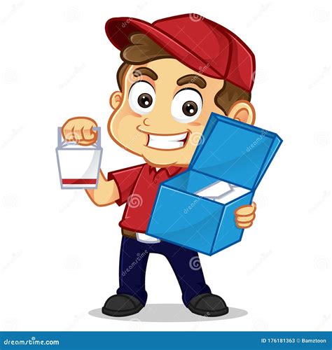 Food Delivery Man Delivering Food And Smiling Stock Vector