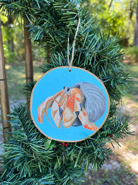 Hermit Crab Hand Painted Wood Slice Ornament Shell Art Pets Etsy