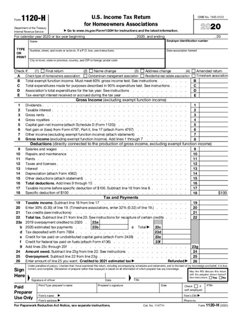 Irs 1120 H 2020 2022 Fill Out Tax Template Online Us Legal Forms