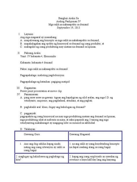 Lesson Plan Araling Panlipunan Sample