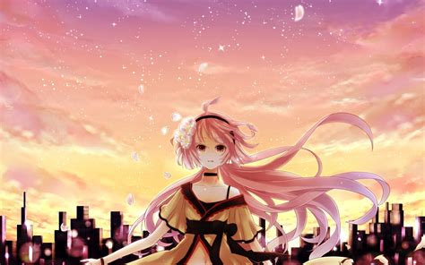 Wallpaper Illustration Sunset City Anime Sky Black Hair Pink