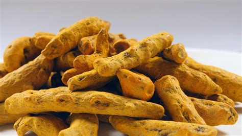 Close Shot Of Dry Turmeric Roots Authentic Indian Spice Rota