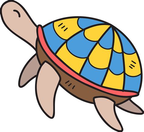 Hand Drawn Cute Turtle Swimming Illustration On Transparent Background