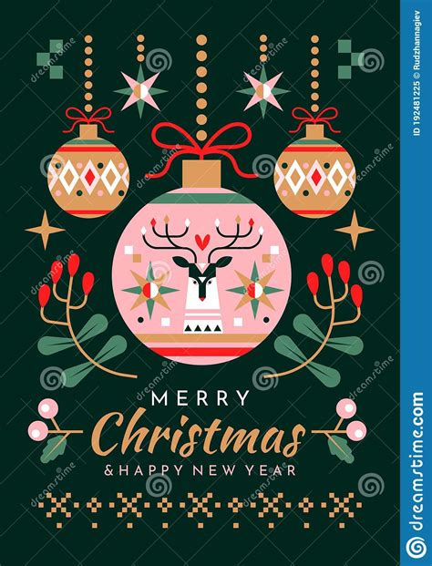 Christmas And New Year Greeting Card Design Stock Vector Illustration