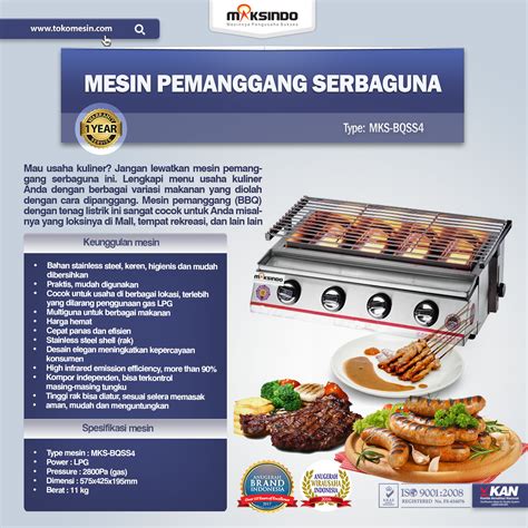 Pemanggang BBQ Stainless (gas) 4 Tungku - Maksindo Jakarta
