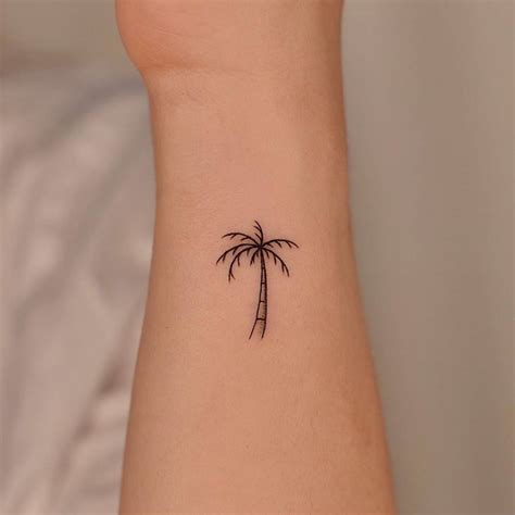 Fine Line Palm Tree Tattoo On The Wrist
