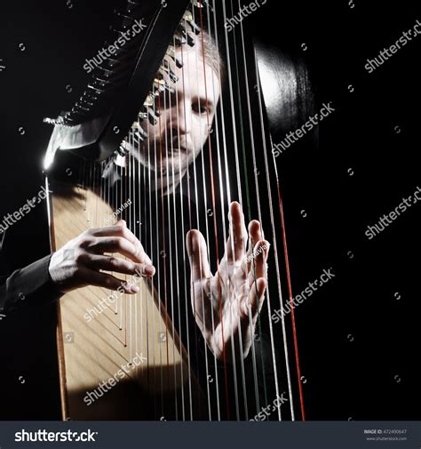 Irish Harp Player Musician Harpist Playing Stock Photo 472490647