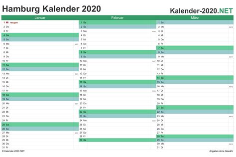 Die anzahl der arbeitstage 2021 wird für nrw, bayern, hessen, baden württemberg, sachsen etc. Kalender 2020 Hamburg