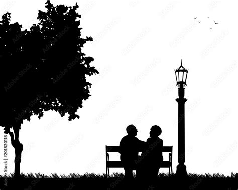 Lovely Retired Elderly Couple Sitting On Bench In Park Or Garden One In The Series Of Similar