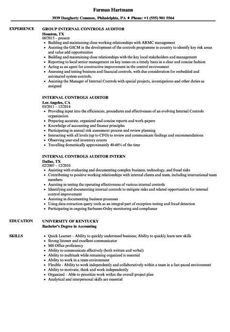 Preparing and monitoring risk based audit plan for internal audit and concurrent audit of retail liabilities and assets branches. Internal Controls Auditor Resume Samples | Velvet Jobs