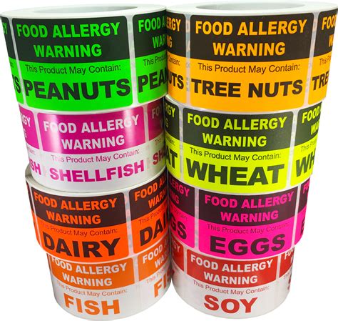 Large Rectangle Allergy Warning Stickers