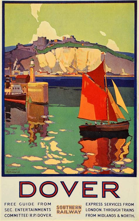 Travel Poster With Sailboats For Dover England Vintage Travel