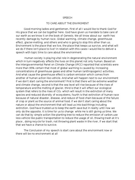 Maybe you would like to learn more about one of these? Environmental Speech example