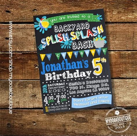 Splish Splash Party Invitation Backyard Bash Birthday Party Pool Invite