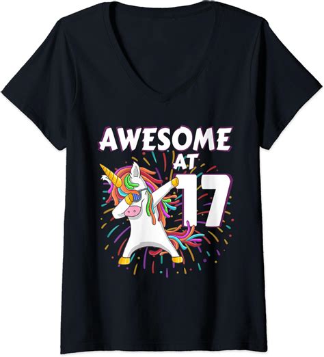 Womens Unicorn Dabbing 17th Birthday Shirt For 17 Year Old