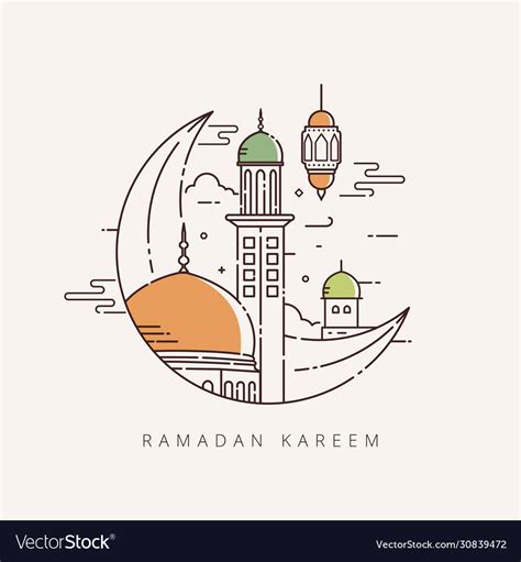 Ramadan Kareem With Line Art Design Royalty Free Vector