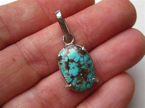 Vintage Mexican Sterling Silver Turquoise Necklace Pendant