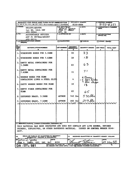 Figure 2 Example Of A Filled In Da Form 581 Request For Issue And