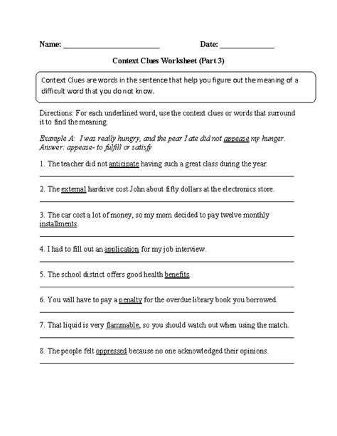 Context Clues Worksheets