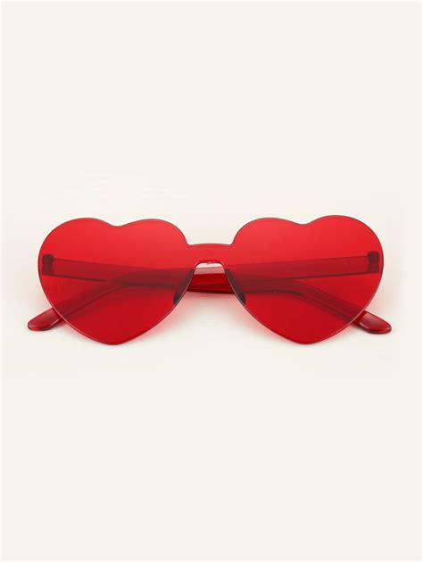 Red Heart Shaped Rimless Sunglasses Etsy