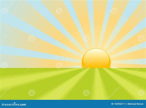 Bright Yellow Sunrise Rays Shine On Earth Scene Stock Vector