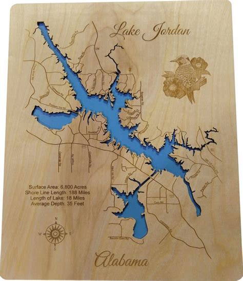 Lake Jordan Alabama Wood Lake Map Smalabamal Standout Contemporary