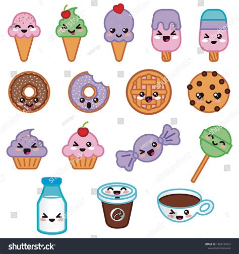 Sweet Desserts Kawaii Food Vector Illustration Stock Vector Royalty