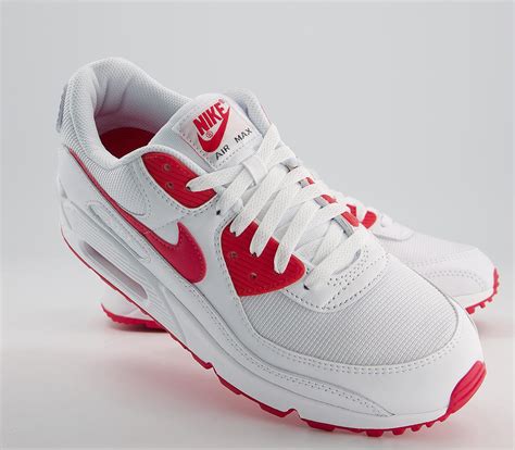 Nike Air Max 90 Trainers White Hyper Red Black Sneaker Herren