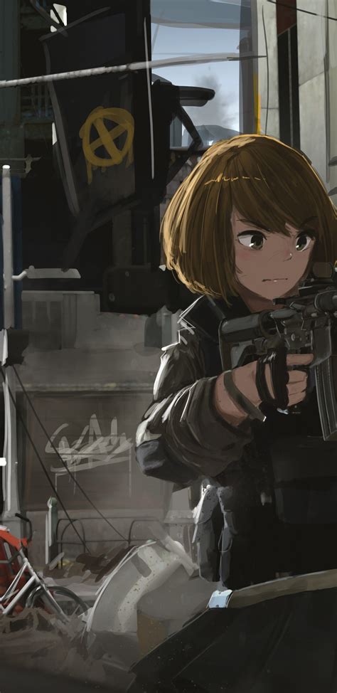 Download 1440x2960 Anime Girl Short Hair Guns