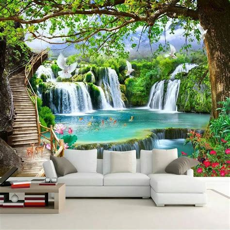 Ebay Sponsored 3d Waterfall Nature Landscape Wall Mural Wallpaper Living Room Bedroom