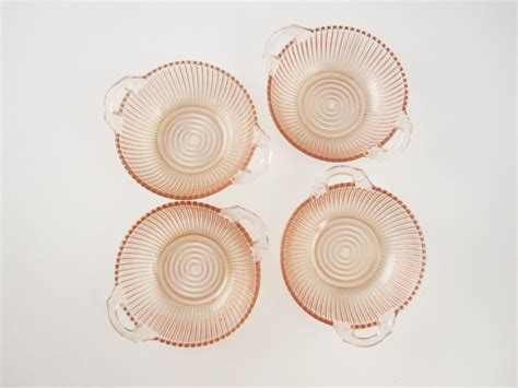 Four Pink Berry Bowls Pink Depression Glass With Handles Etsy