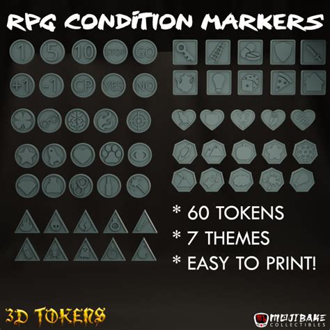 3d Printable Rpg Custom Tokens Set Condition Markers 60 Tokens By