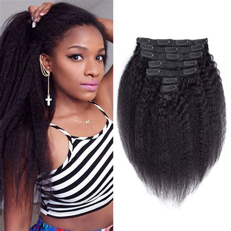 Kinky Straight Clip In Human Hair Extensions 7pcsset Corase Yaki Natural Hair Clip