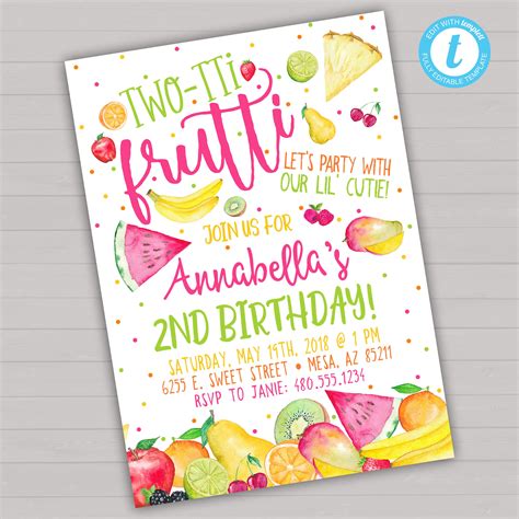 Twotti Frutti Birthday Invitation Tutti Frutti 2nd Birthday