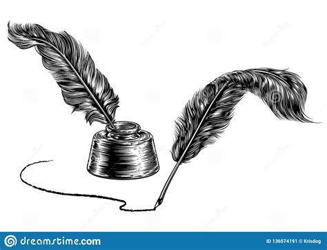 Quill Feather Ink Pen Hand Emoji Cartoon Icon Vector Illustration
