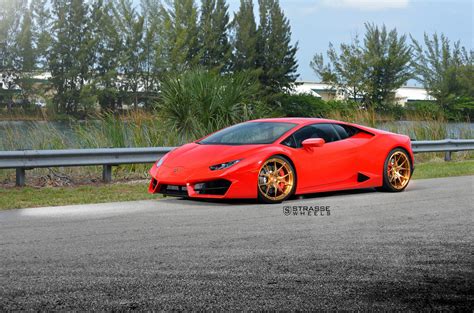 Exotic Colors Detected Brushed Bronze Strasse Rims On Red Lamborghini