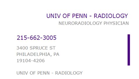 1013920503 Npi Number Univ Of Penn Radiology Philadelphia Pa
