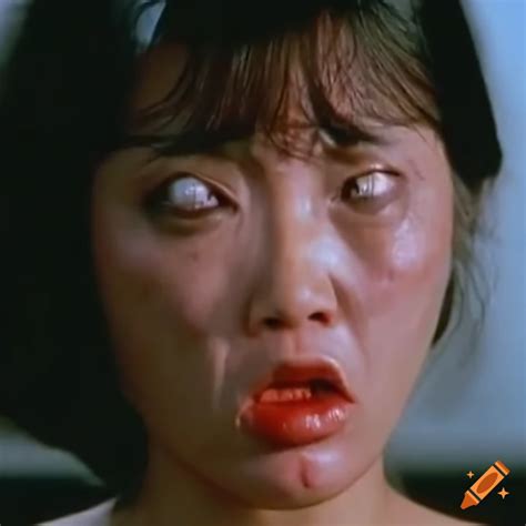 80s movie screencap of dizzy bruised asian woman fighter on craiyon
