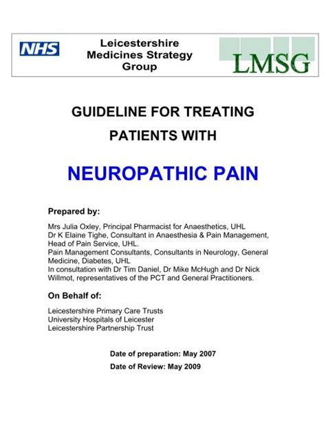 Neuropathic Pain Guidelines Leicestershire Medicines Strategy