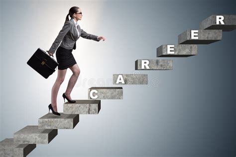 The Businesswoman Climbing Career Ladder In Business Concept Stock