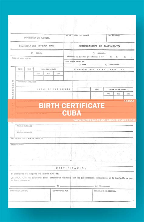Translation Cuba Birth Certificate For 15 — Same Day Delivery