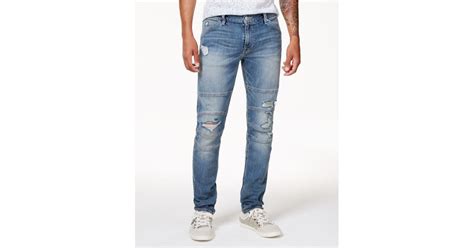 Guess Denim Mens Slim Fit Tapered Stretch Destroyed Moto Jeans In Blue