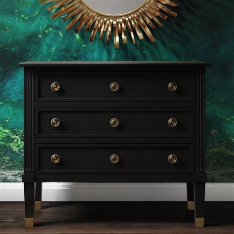Sign up to our newsletter for exclusive offers and sales. 3 Drawer Chest Storage Black Finish Brass Handles Mango ...